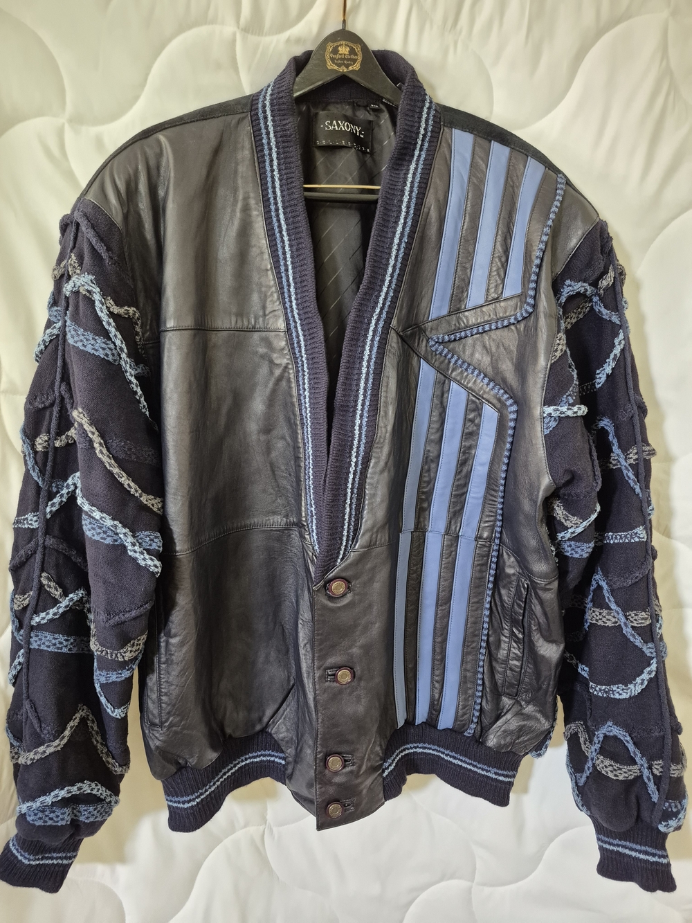 Saxony Men's XL/XXL Leather & Suede Bomber Sweater Jacket